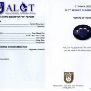 Safir 1,82 ct., Australia, certificare ALGT Antwerp