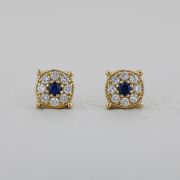 Cercei din aur galben 18k cu safire si diamante